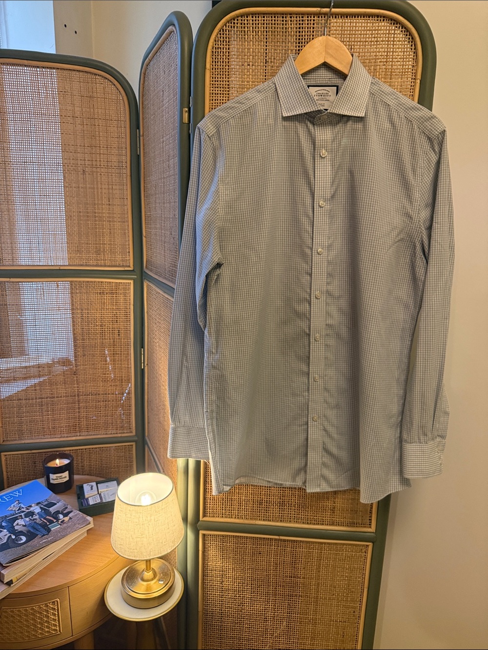 Charles Tyrwhitt Slim Fit Non Iron Dress Shirt 16/35 Blue Poplin Multi Check